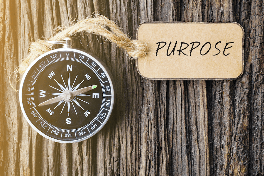 Compass connected to a string with a label that says "purpose".